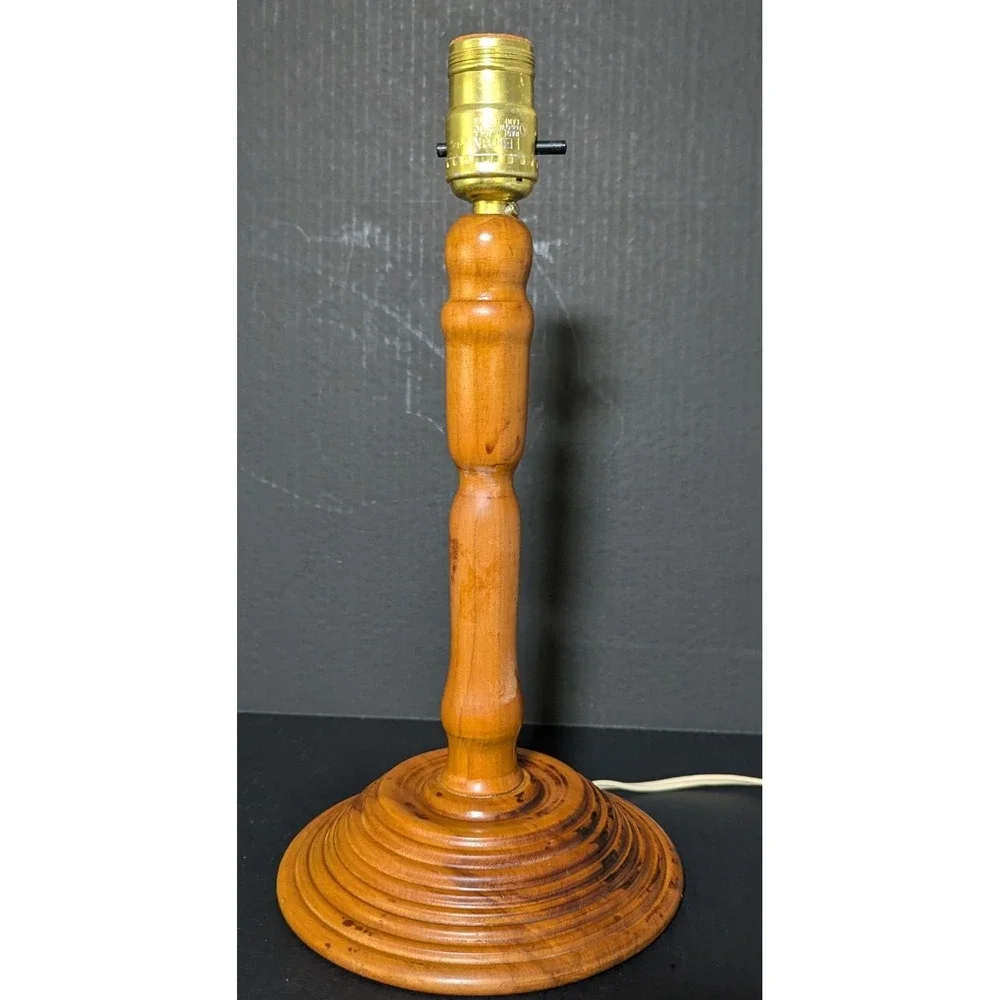 Vtg Hand Turned Wooden Table Lamp Stacked Concentric Base Baluster Upright 13.5